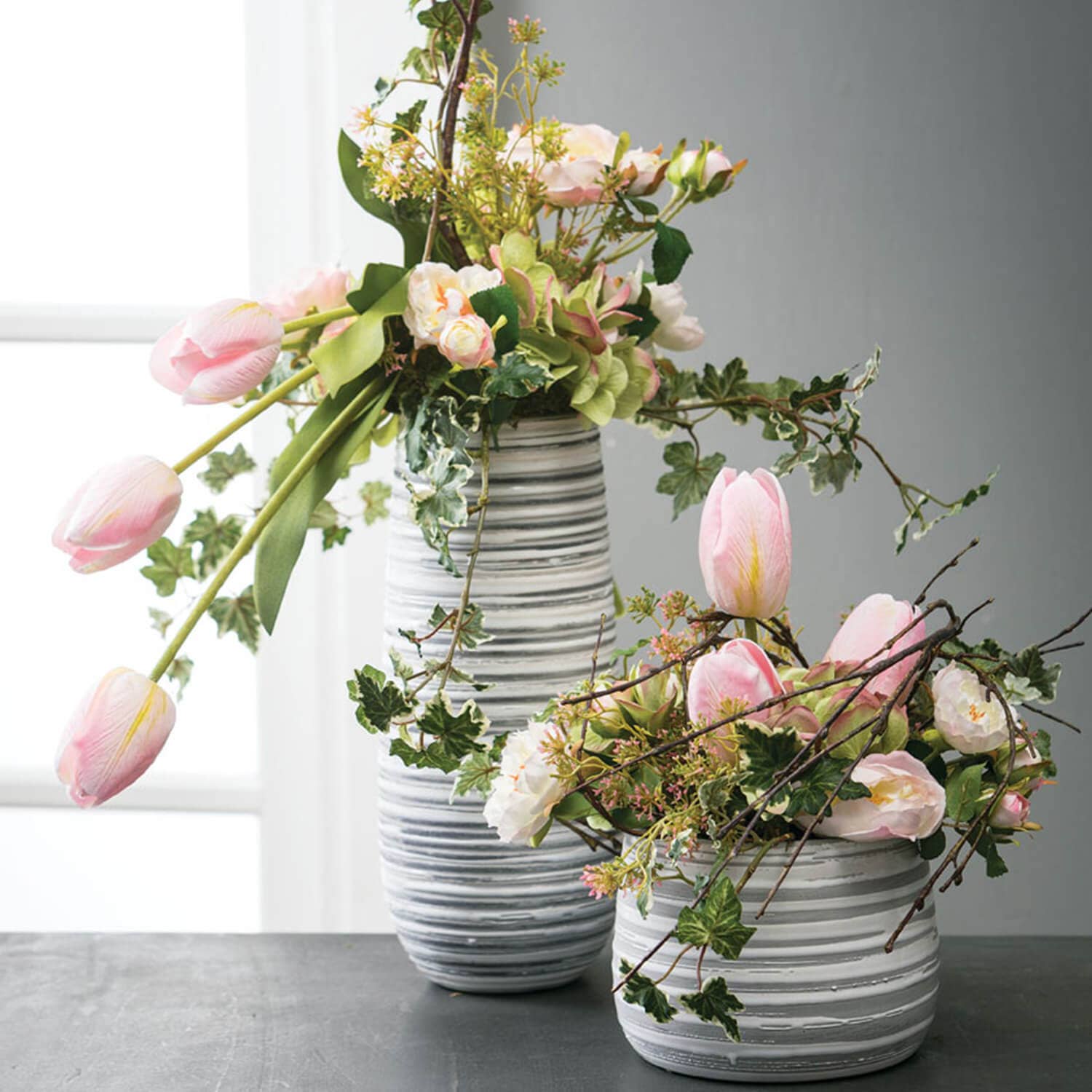 Tall Striped Gray White Vase Sullivans