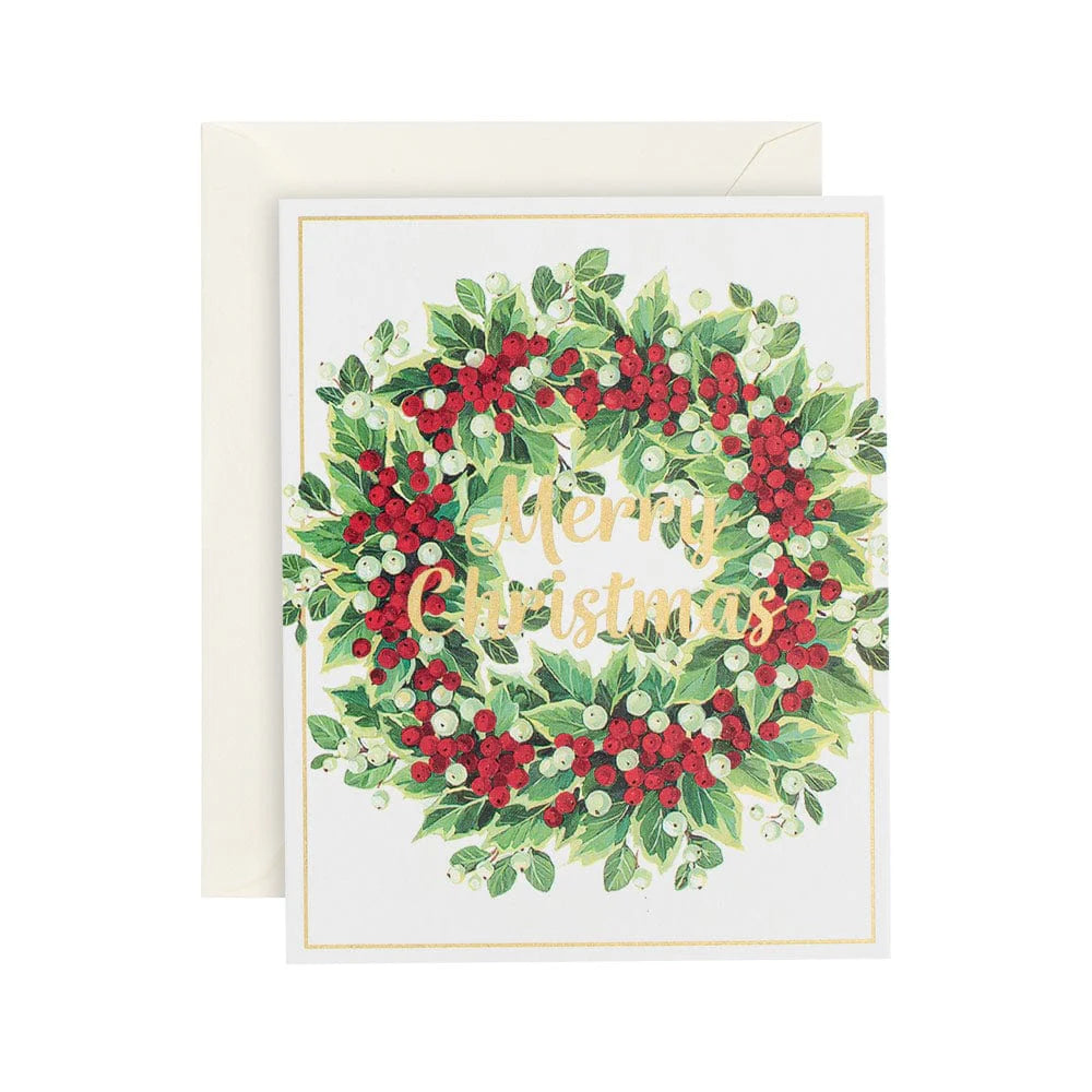 Mistletoe And Berry Wreath - Boxed Holiday Cards  Caspari   