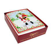 Santa With Botanical Border - Boxed Holiday Cards  Caspari   