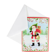 Santa With Botanical Border - Boxed Holiday Cards  Caspari   