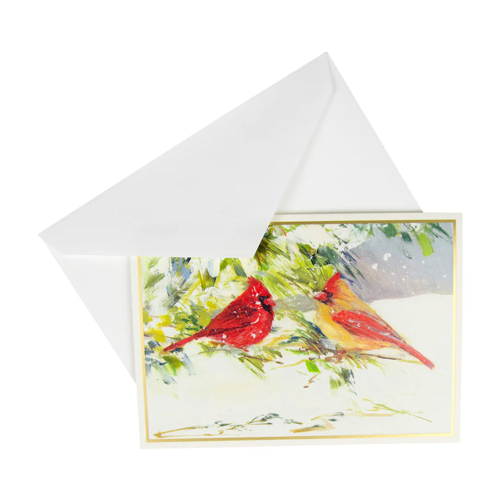 Cardinals On Snowy Branch - Boxed Holiday Cards  Caspari   