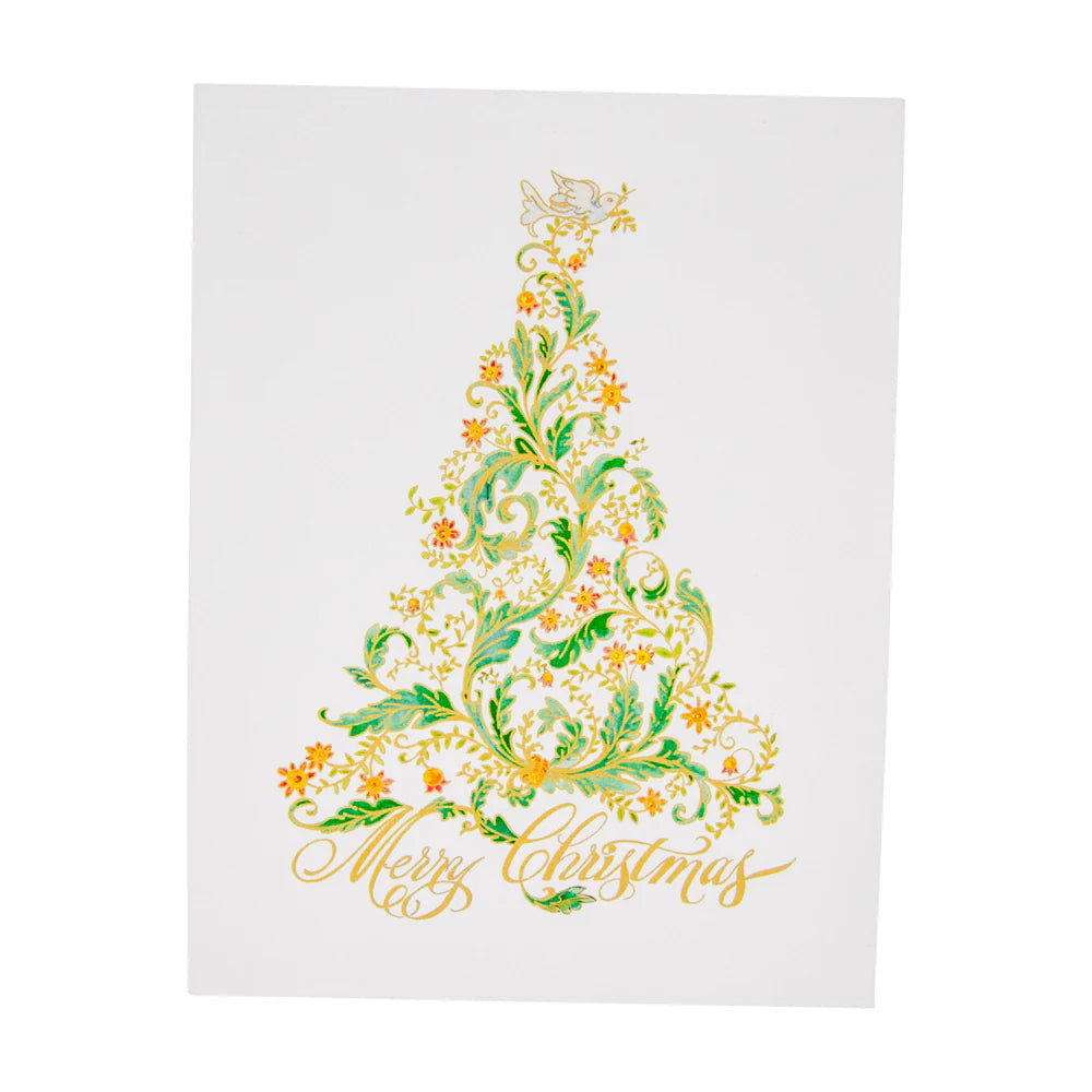 Calligraphy Christmas Tree Foil - Boxed Holiday Cards  Caspari   