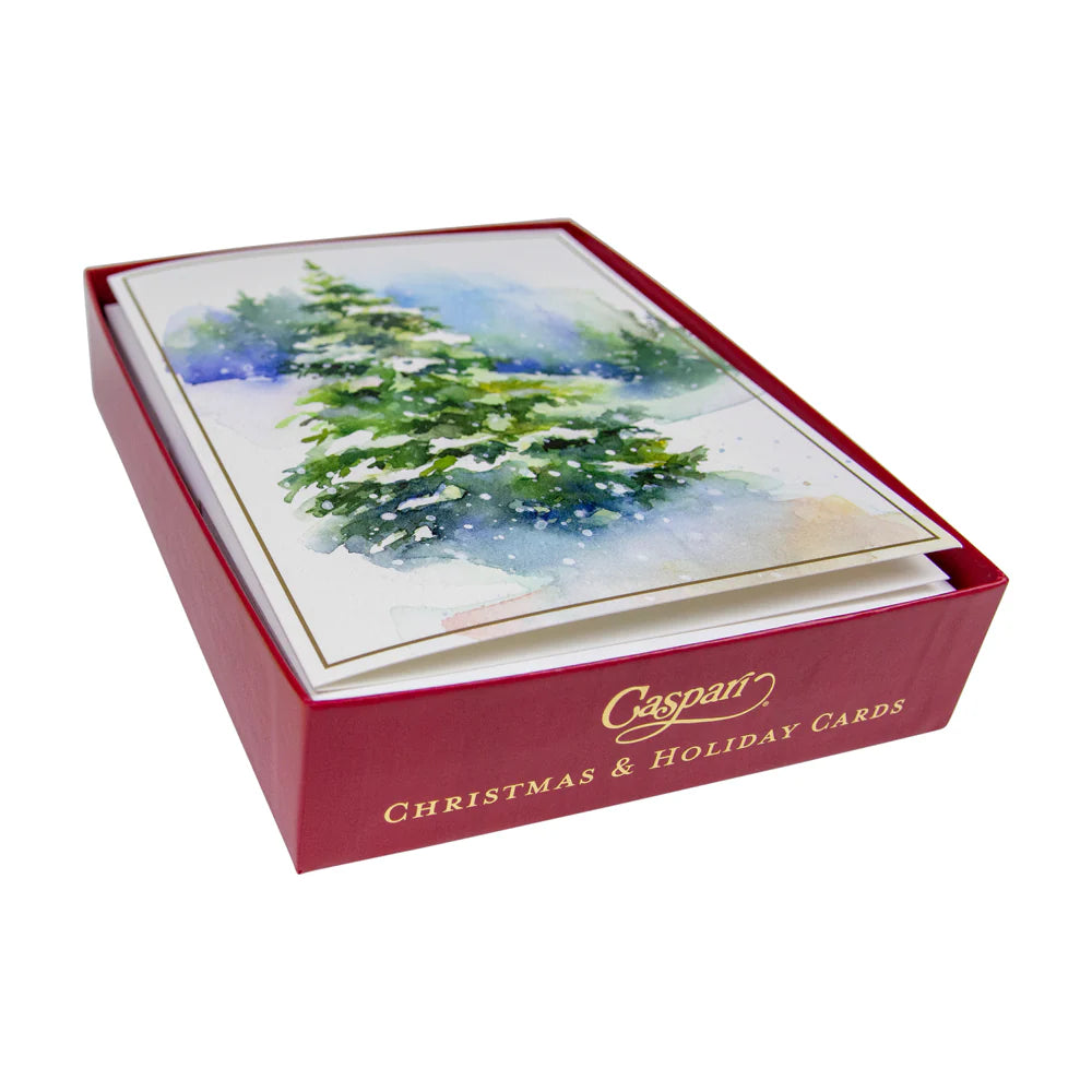 Evergreens In Snowy Field - Boxed Holiday Cards  Caspari   