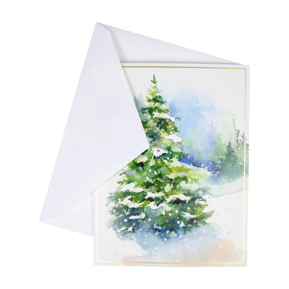 Evergreens In Snowy Field - Boxed Holiday Cards  Caspari   