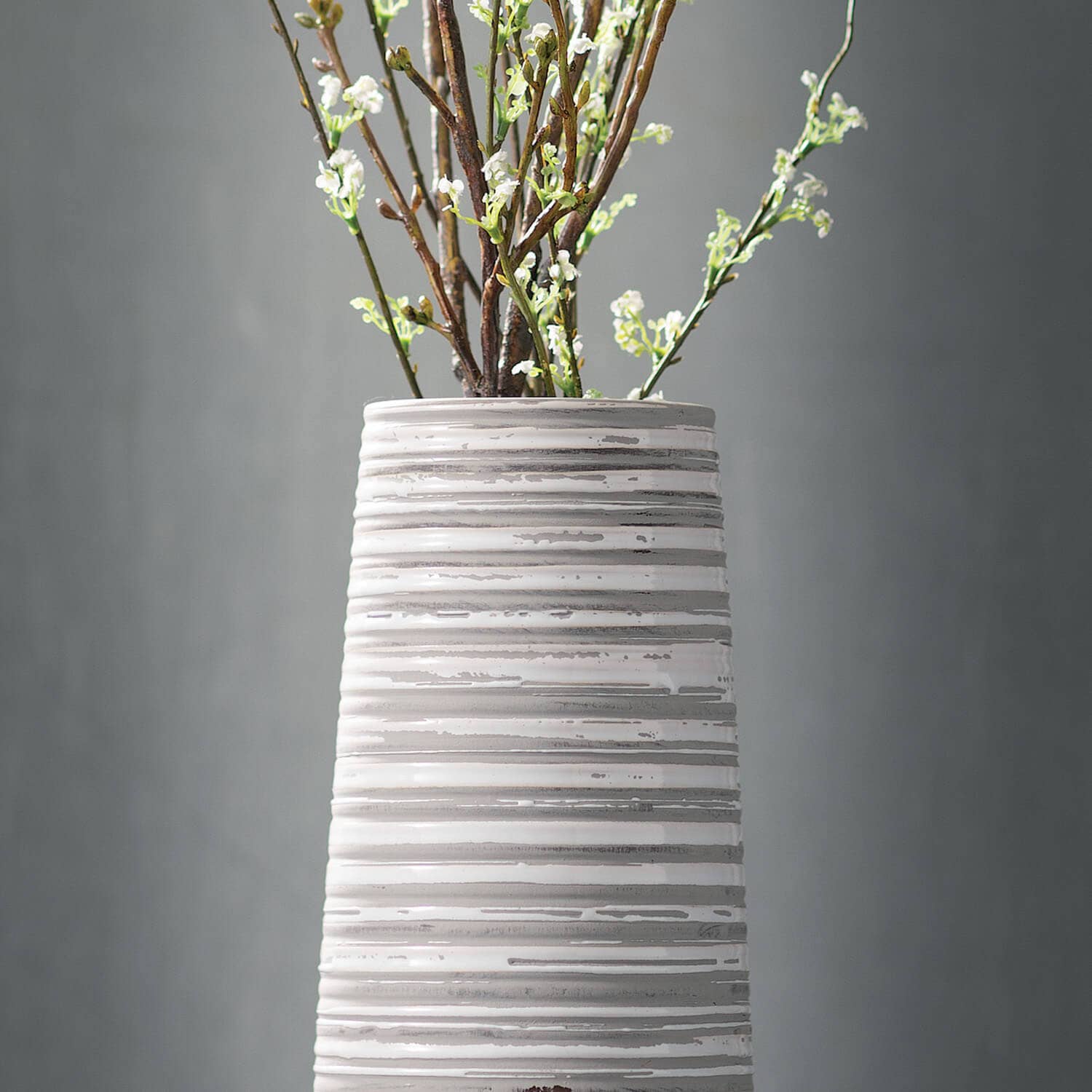 Tall Striped Gray White Vase Sullivans