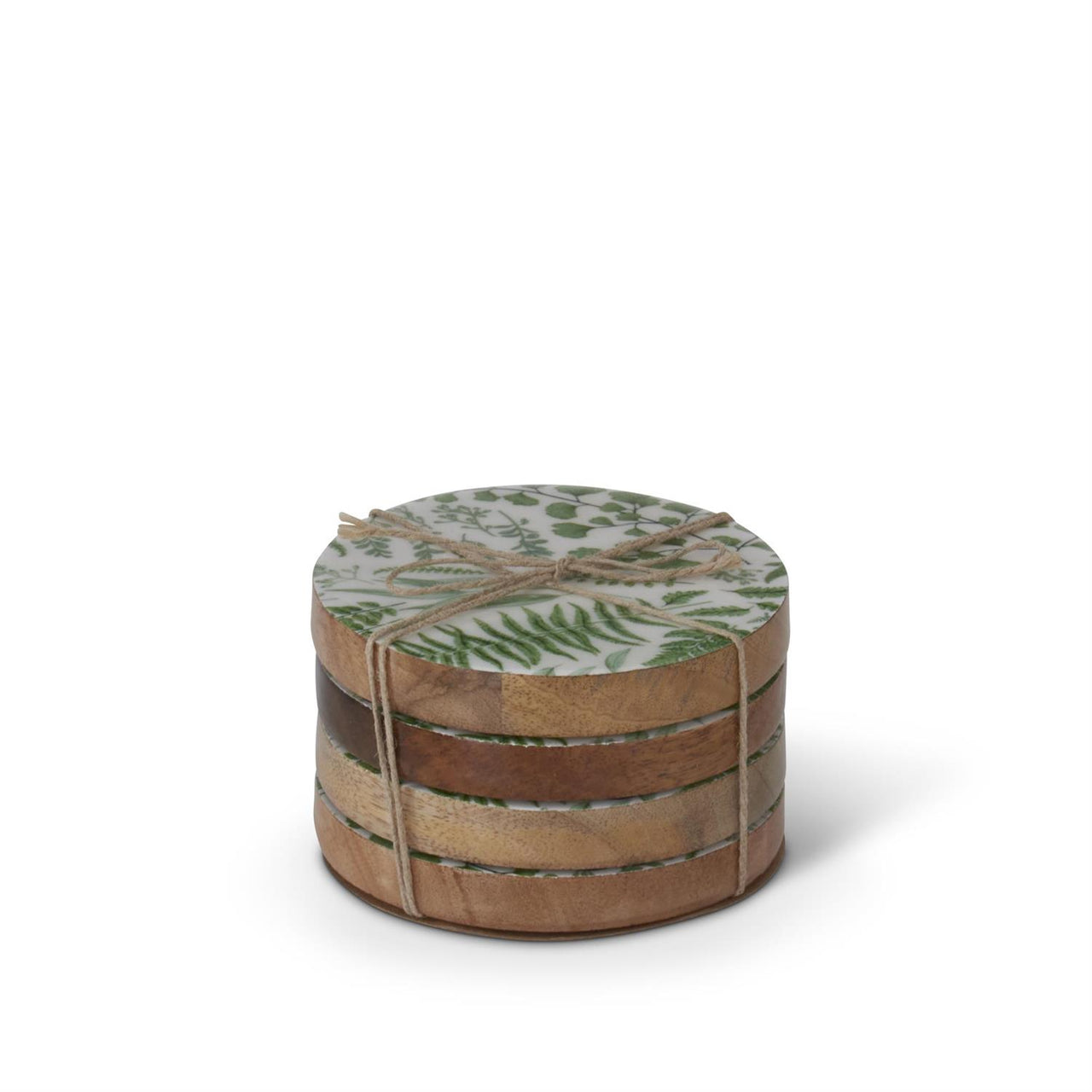 Set of 4 Fern Enameled Wood Coasters K&K