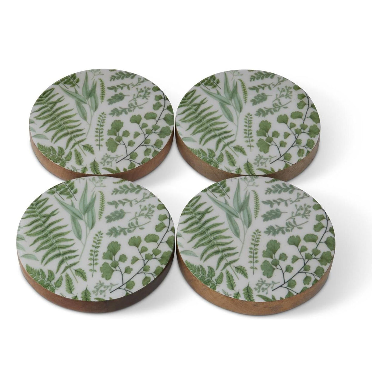 Set of 4 Fern Enameled Wood Coasters K&K