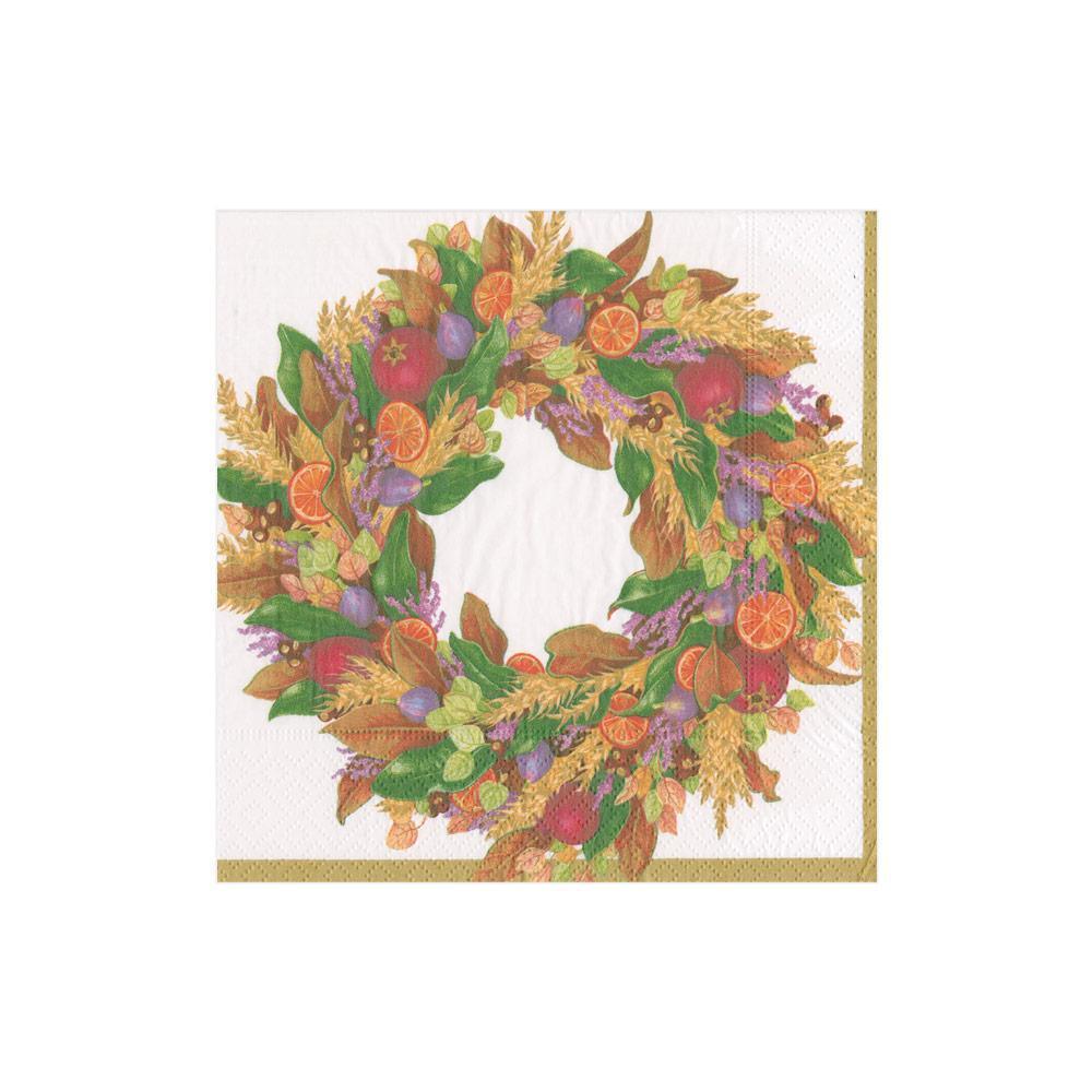 Cocktail Napkin - Autumn Wreath Ivory  Caspari   