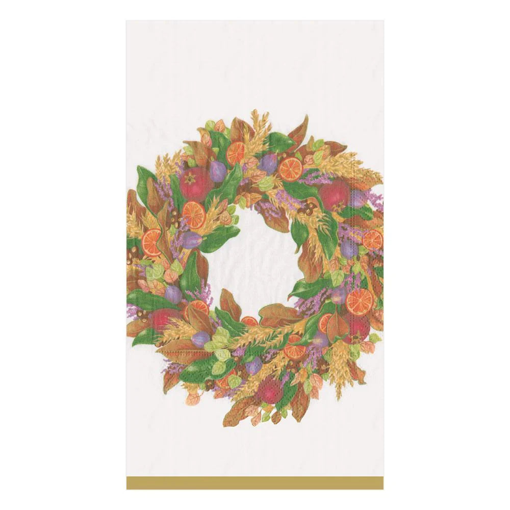 Guest Towel Napkin -  Autumn Wreath Ivory  Caspari   