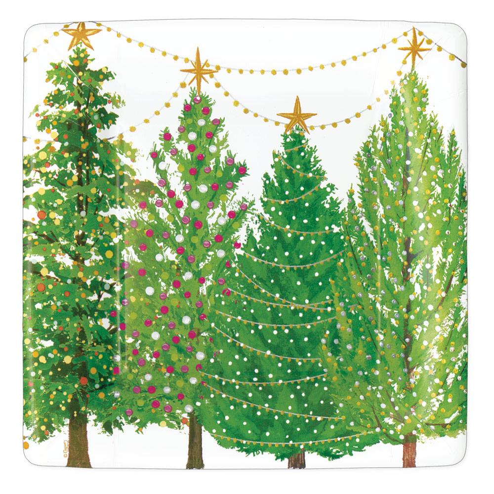 Christmas Trees With Lights - Dinner Plates Square  Caspari   