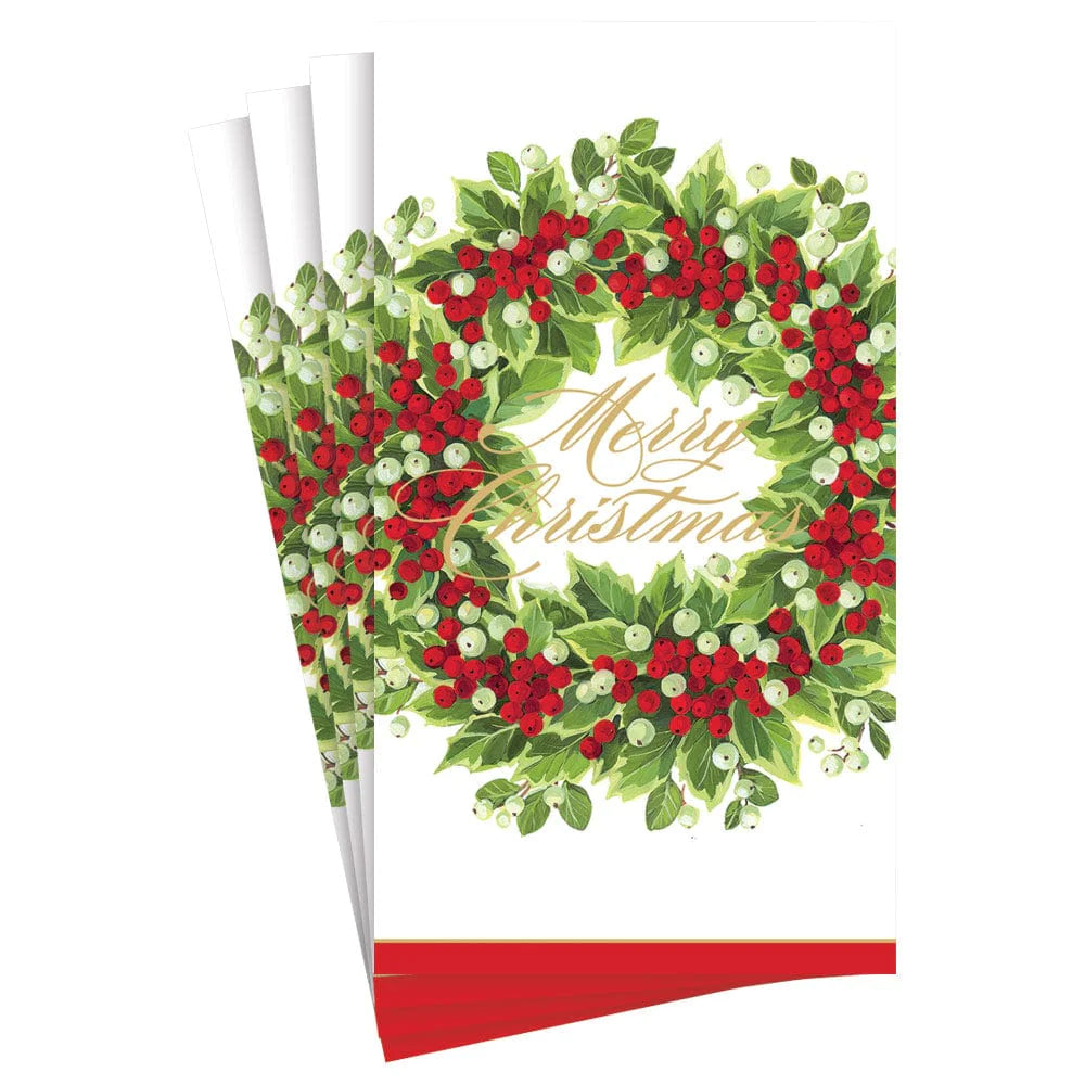 Guest Towel Napkin - Holly And Berry Wreath Merry Cmas  Caspari   