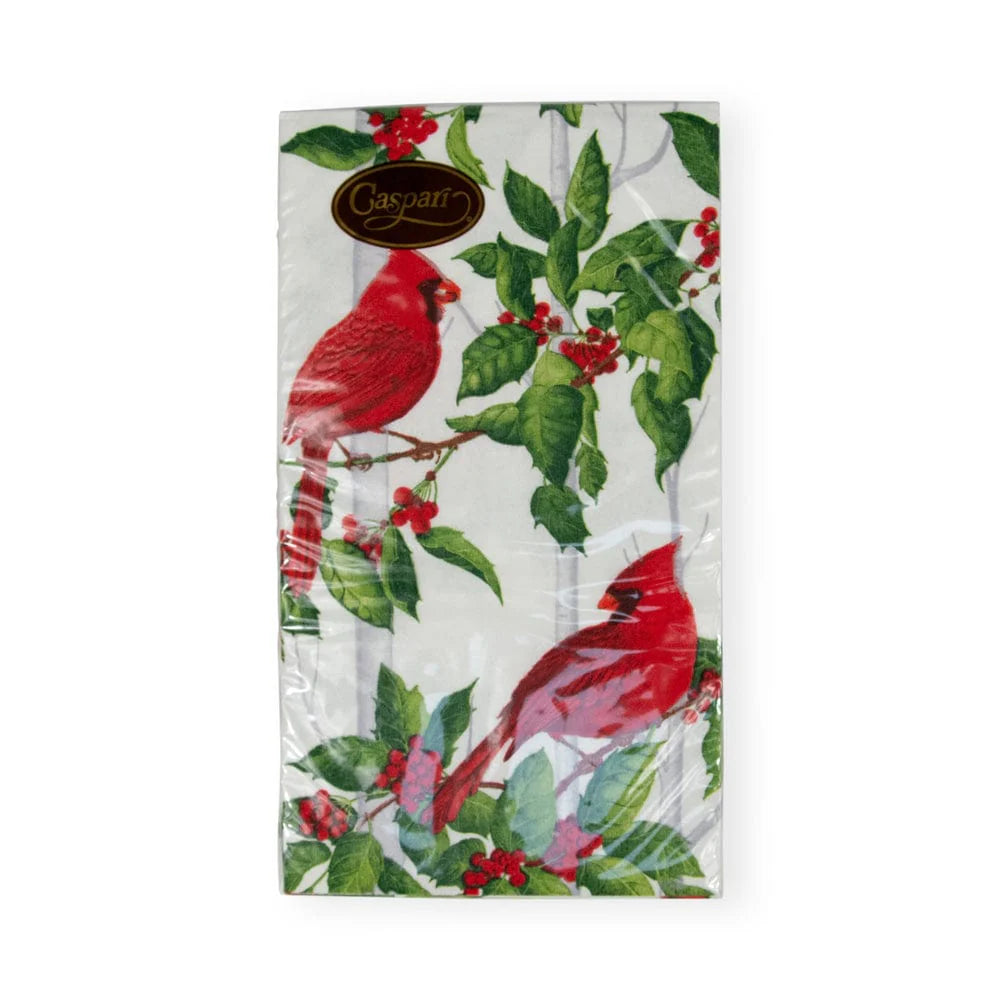 Guest Towel Napkin -  Holly And Songbirds White/Silver  Caspari   