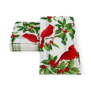 Guest Towel Napkin -  Holly And Songbirds White/Silver  Caspari   