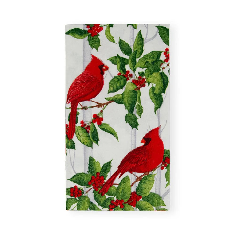 Guest Towel Napkin -  Holly And Songbirds White/Silver  Caspari   