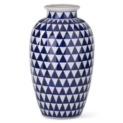 15.75 Inch Blue & White Triangle Check Ceramic Vase K&K