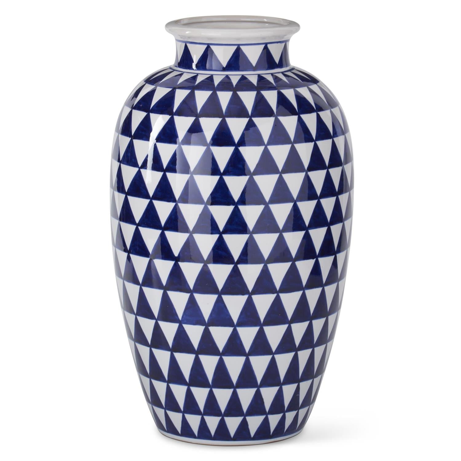 15.75 Inch Blue & White Triangle Check Ceramic Vase K&K