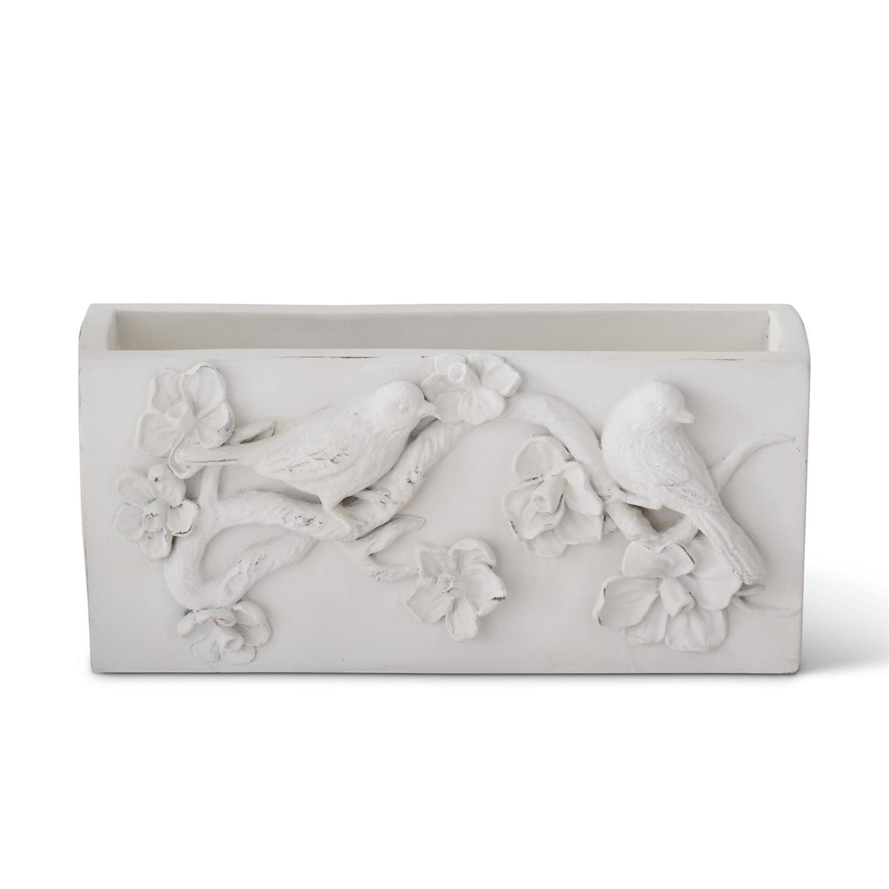 12 Inch White Resin Rectangular Bird Container K&K