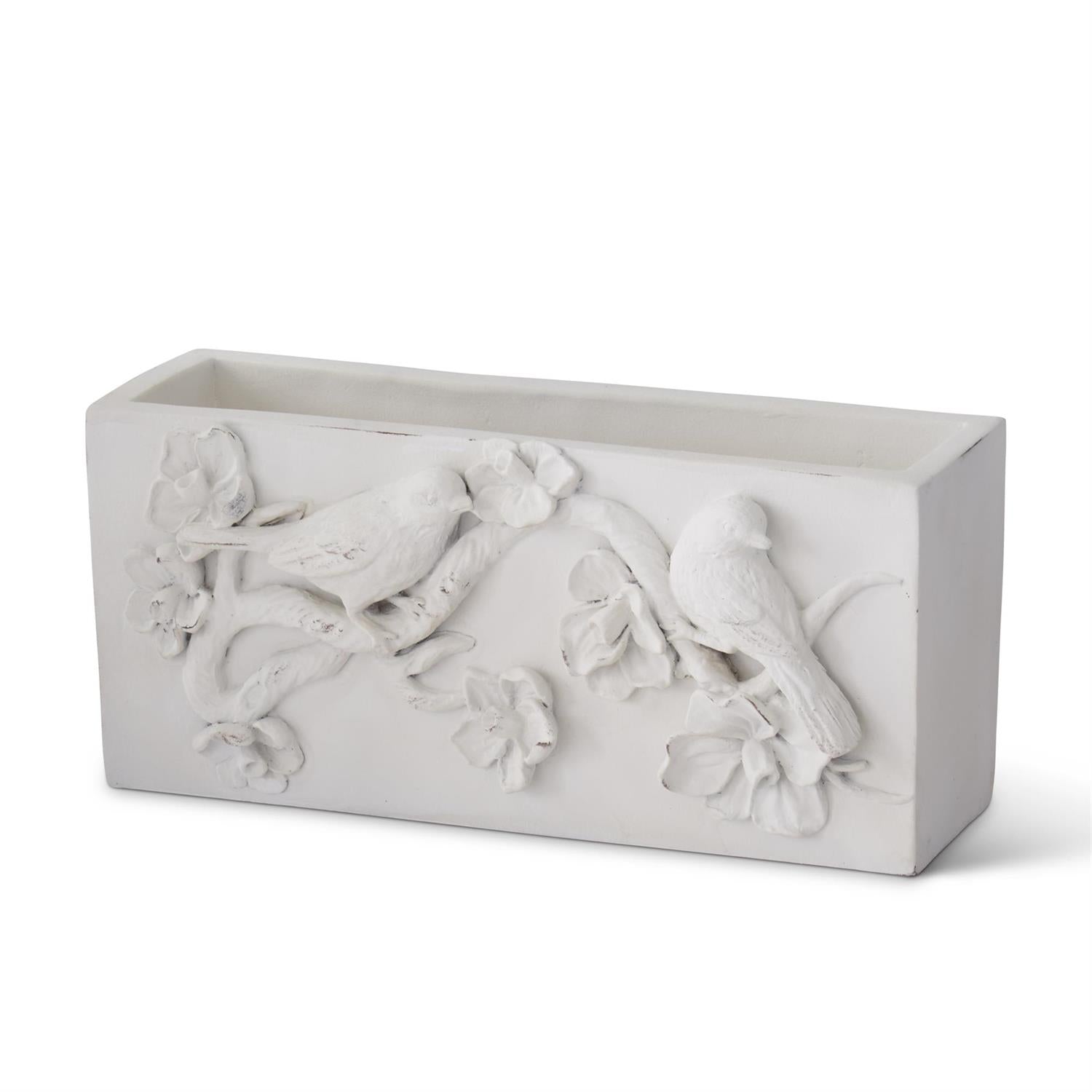 12 Inch White Resin Rectangular Bird Container K&K