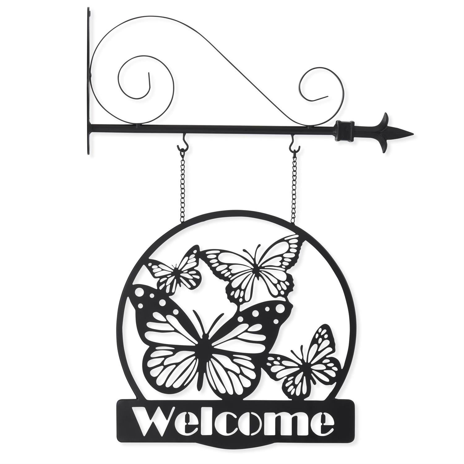 13 Inch Black Metal Cutout Butterfly WELCOME Sign A K&K