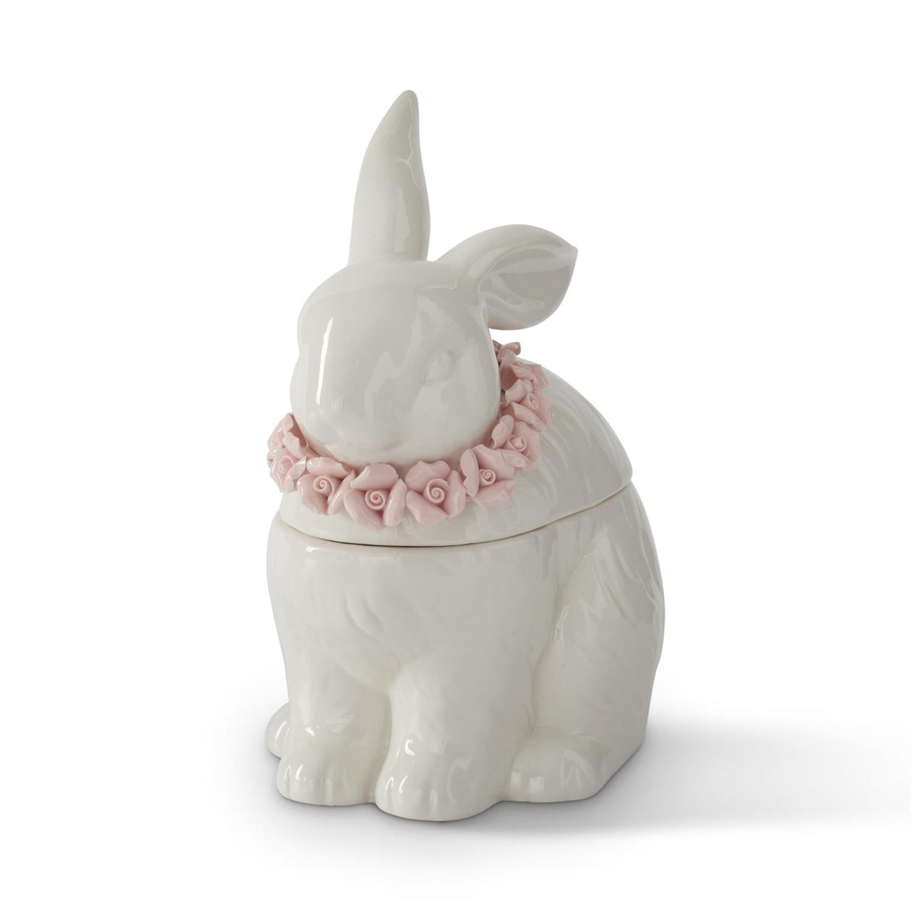 White Porcelain Easter Bunny w/Pink Flowers K&K