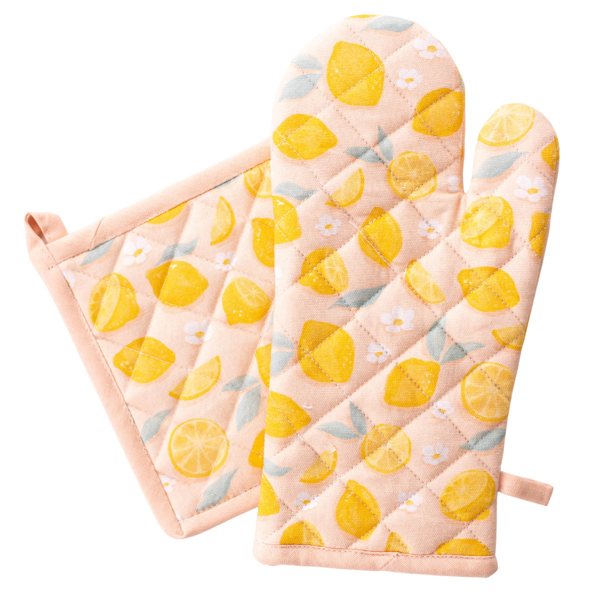 Painted Lemons Oven Mitt + Pot Holder Set Elyse Breanne Design