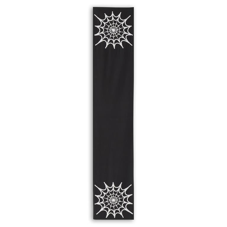 Black Cotton Table Runner w/White Beaded Spider Web  K&K   