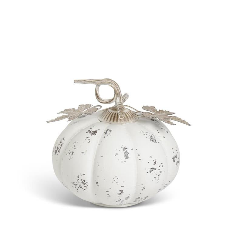 Distressed White Metal Pumpkin  K&K   