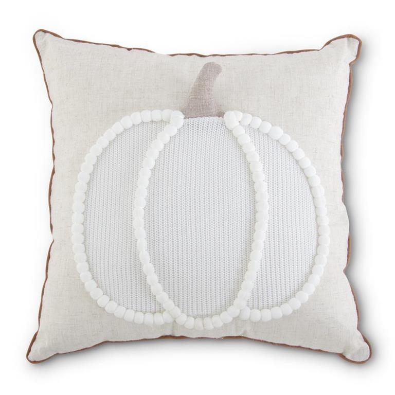 Square Pom Pom Trimmed Pillow w/White Knit  K&K   