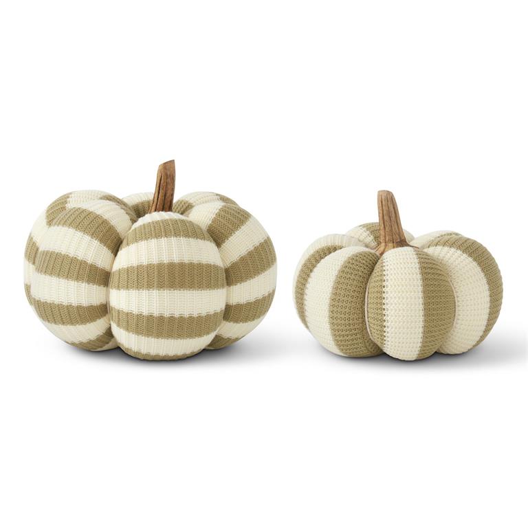 Khaki Green & Cream Vertical Striped Pumpkin  K&K   