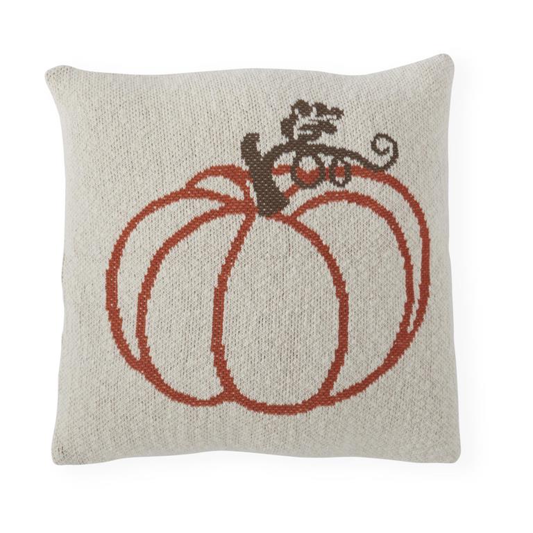 Cream Cotton Knit Pillow w/Orange Pumpkin  K&K   