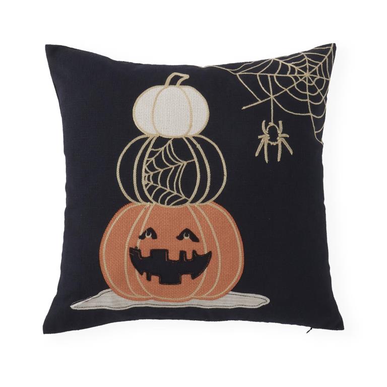 Square Black Halloween Jack O Lantern Pillow  K&K   