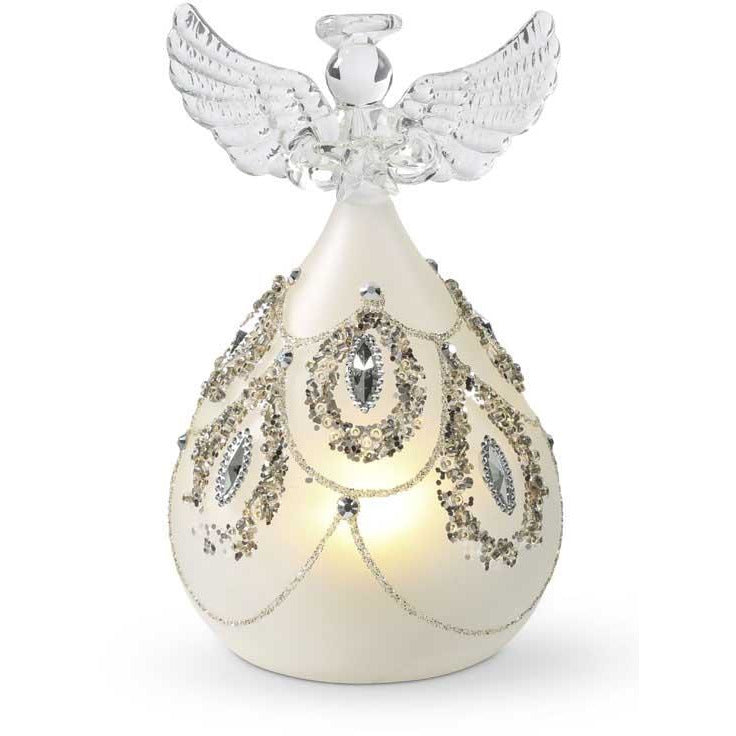 Glass LED Angel w/Silver Jewels  K&K Medium  