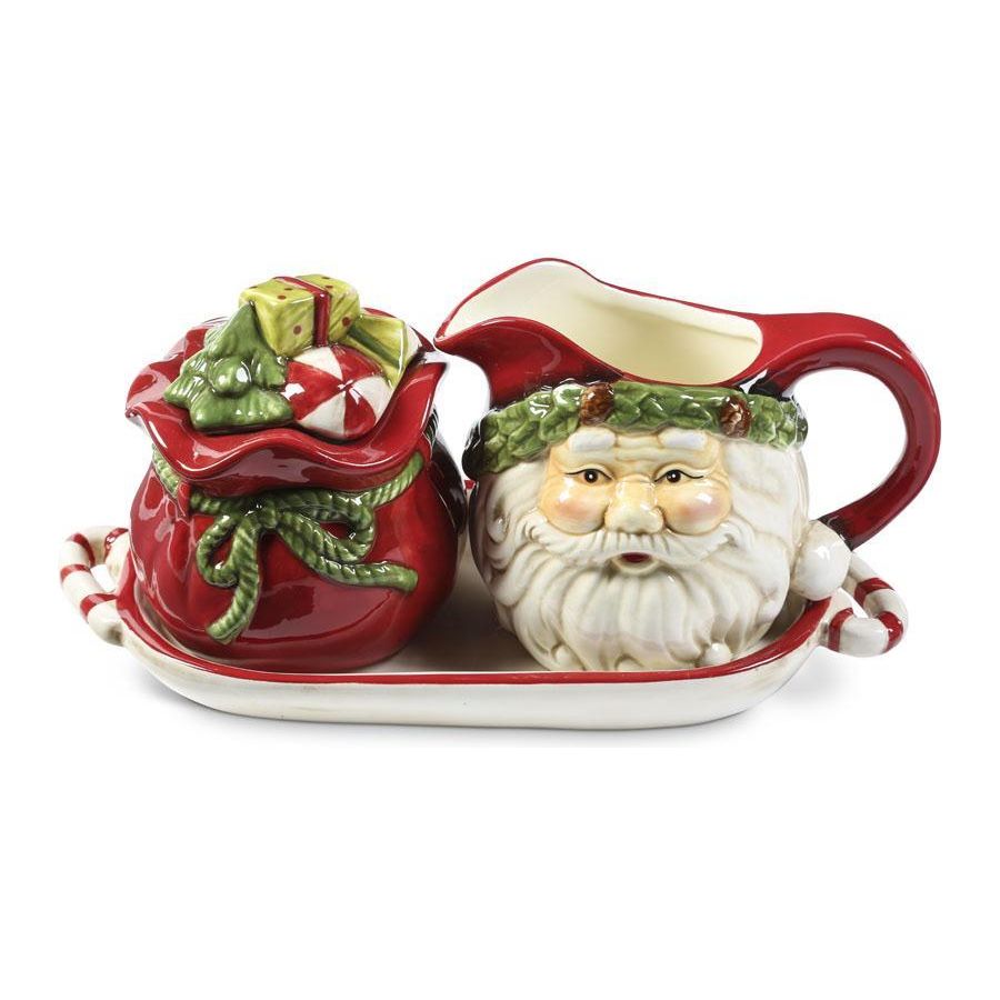 Santa & Gift Bag Sugar and Creamer Set  K&K   