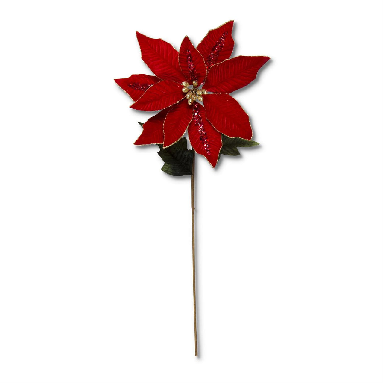 Red Velvet Poinsettia Stem w/Sequins 30"  K&K   