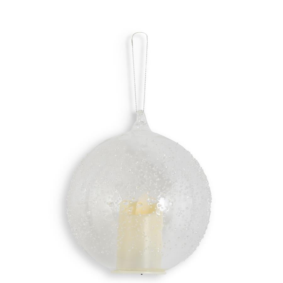 Textured Clear Glass LED Flicker Round Ornament  K&K Large  