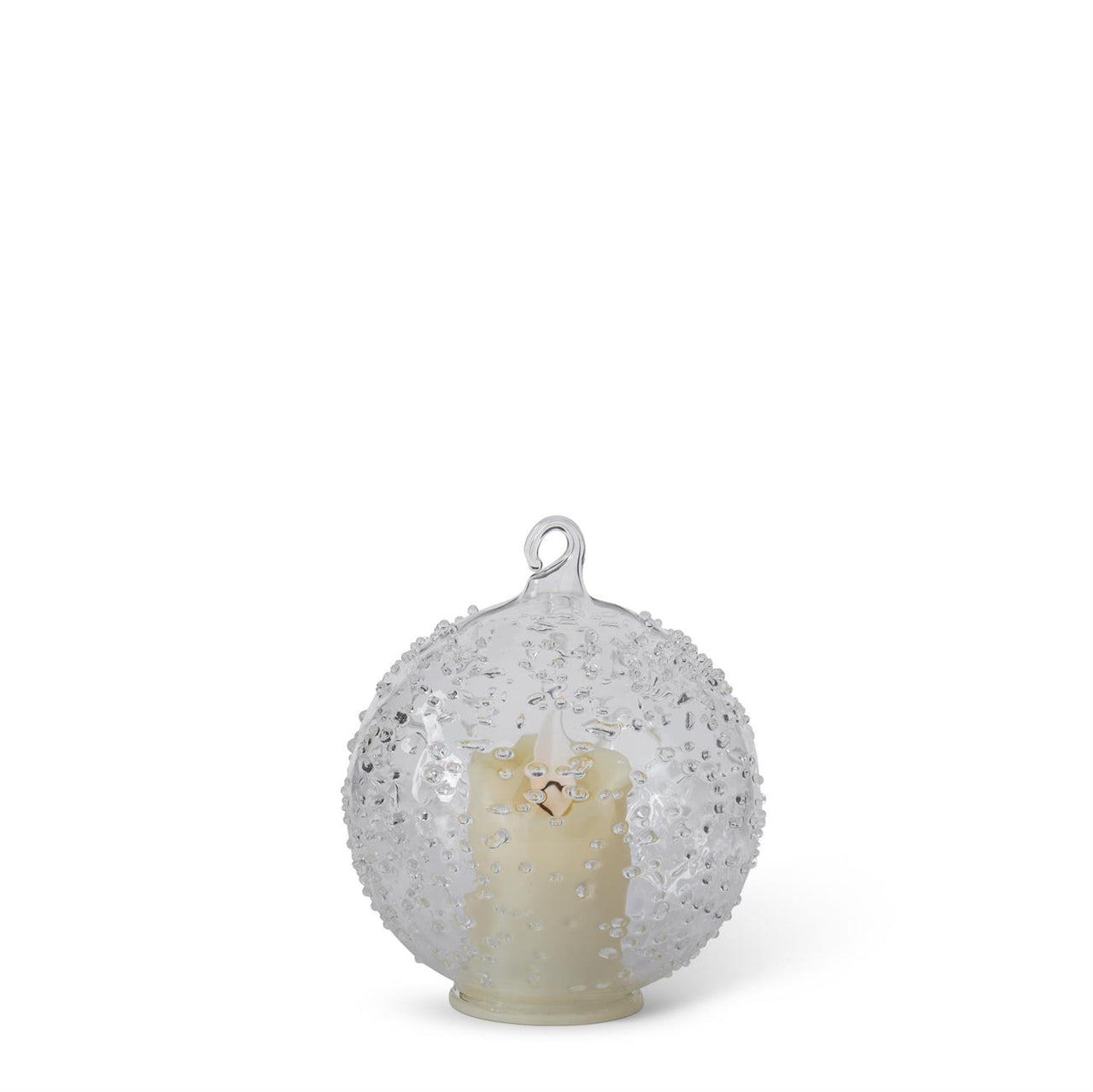 Textured Clear Glass LED Flicker Round Ornament  K&K Small  