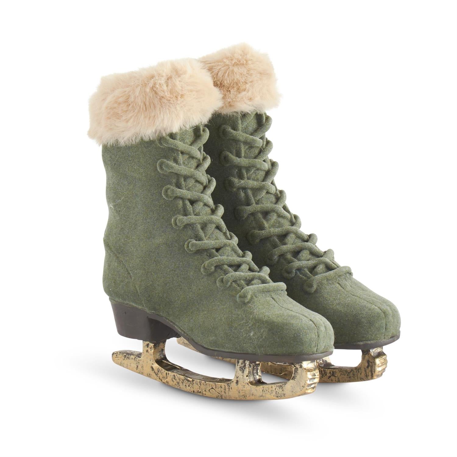 Sage Green Velvet Ice Skates w/Beige Faux Fur  K&K   