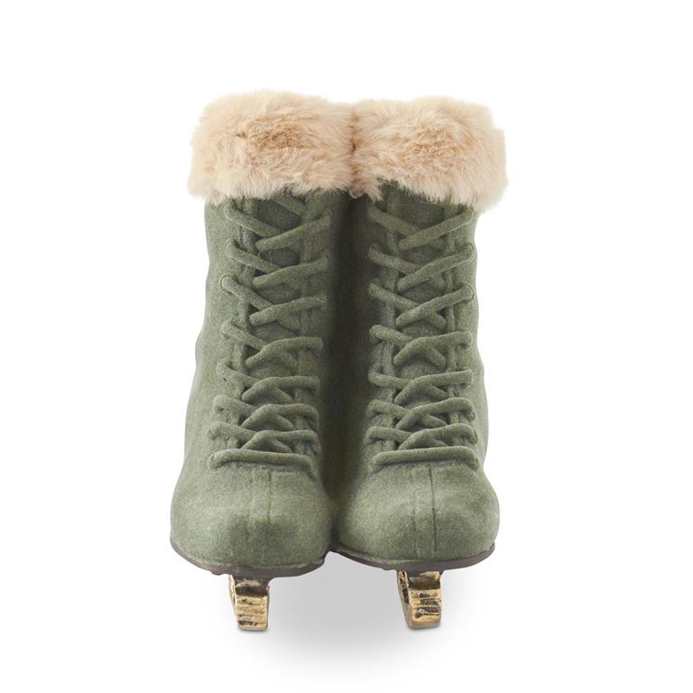 Sage Green Velvet Ice Skates w/Beige Faux Fur  K&K   