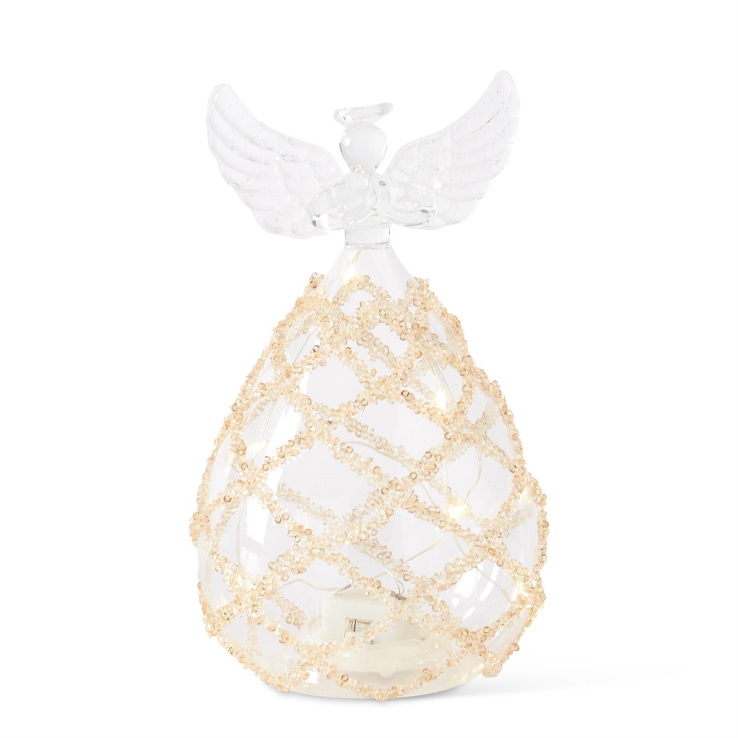 Clear Glass LED Angel w/Lattice Gold  K&K Large  