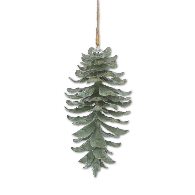 Sage Glittered Shatterproof Pinecone Ornament  K&K   