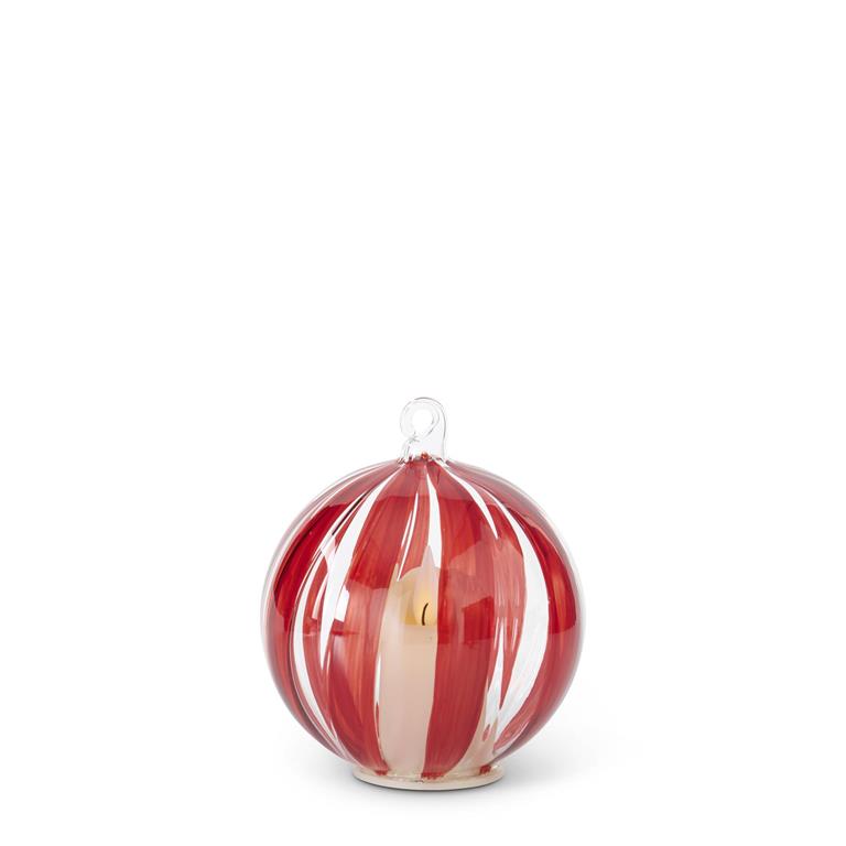 LED Hand Painted Red Stripe Glass Ornament  K&K   