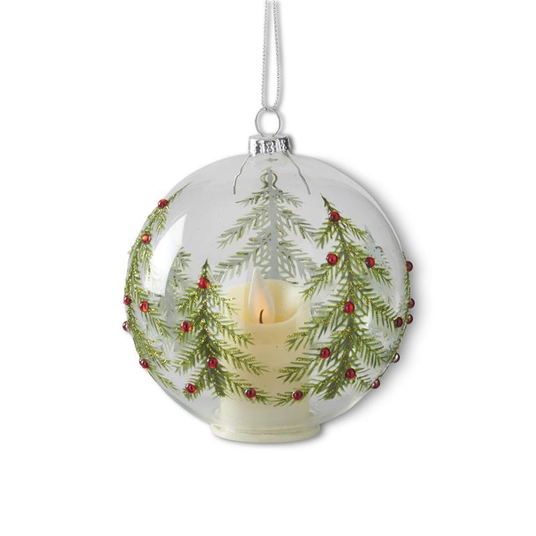 LED Clear Glass Ornament w/Jeweled Christmas Trees  K&K   