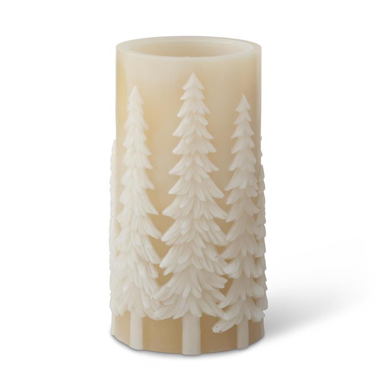 Tan LED Water White Pine Tree Wax Pillar Candle  K&K   