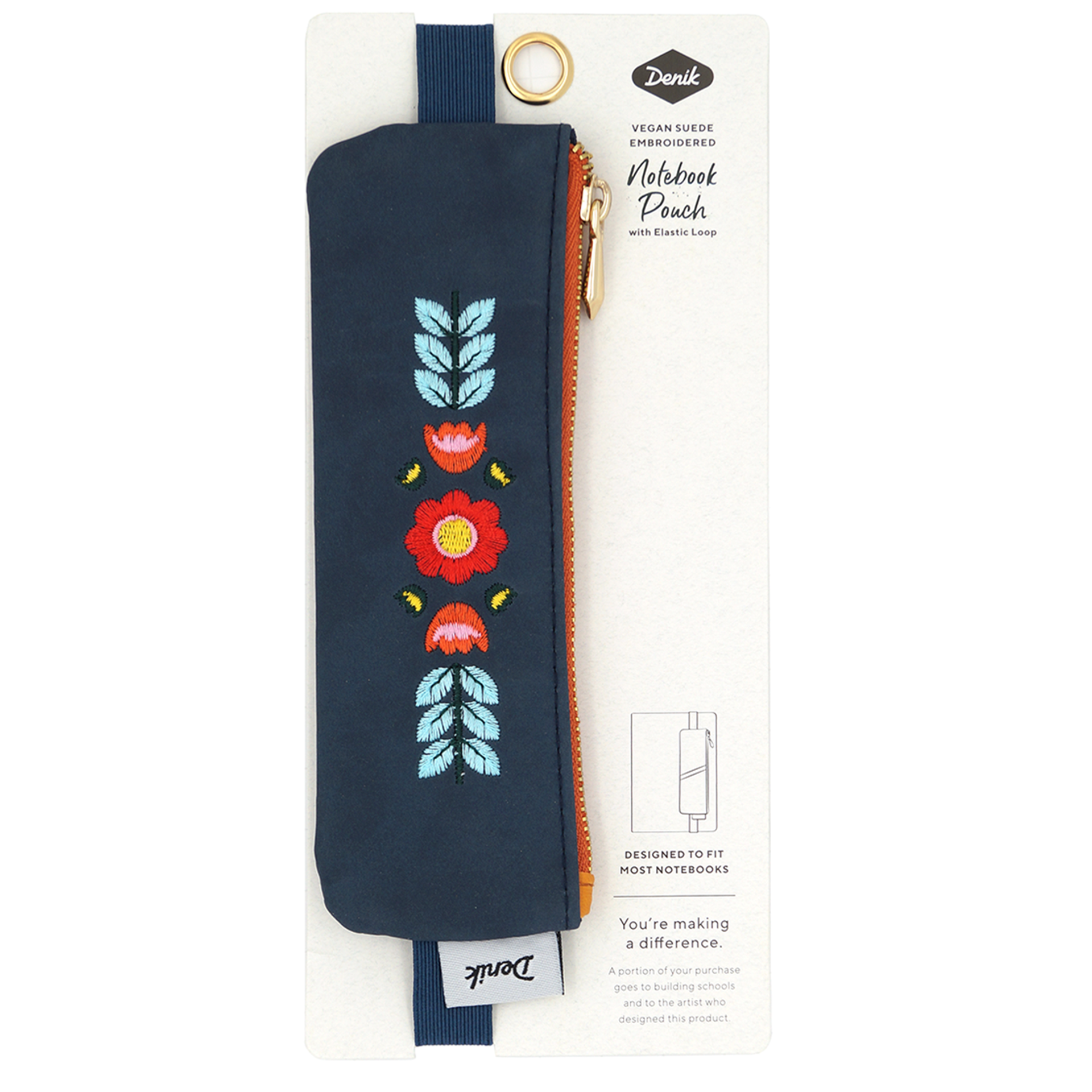 Evelynn Blue Embroidered Notebook Pouch Denik