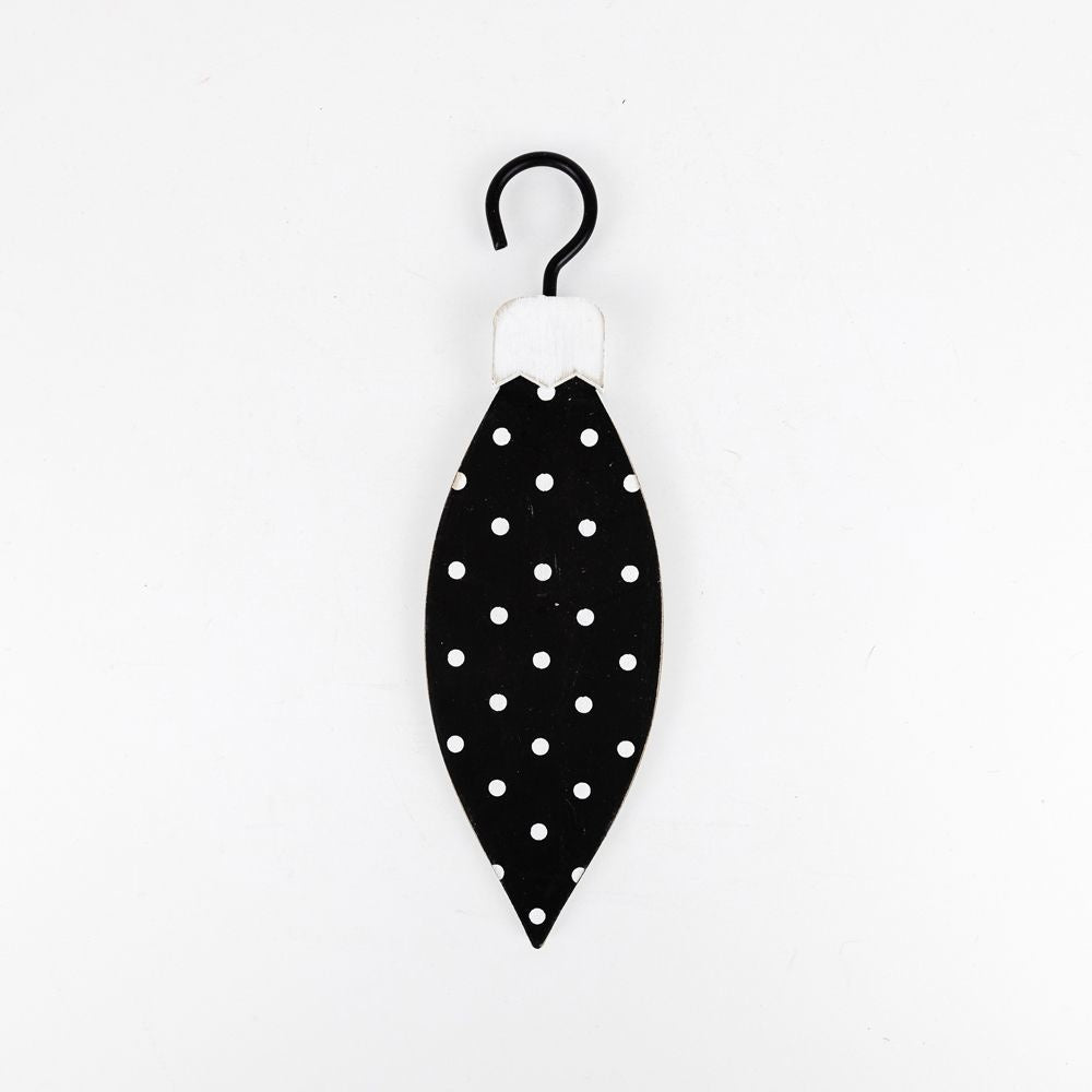 Double Sided Wood Ornament (Polka Teardrop) White/Black Adams Christmas Adams & Co.   