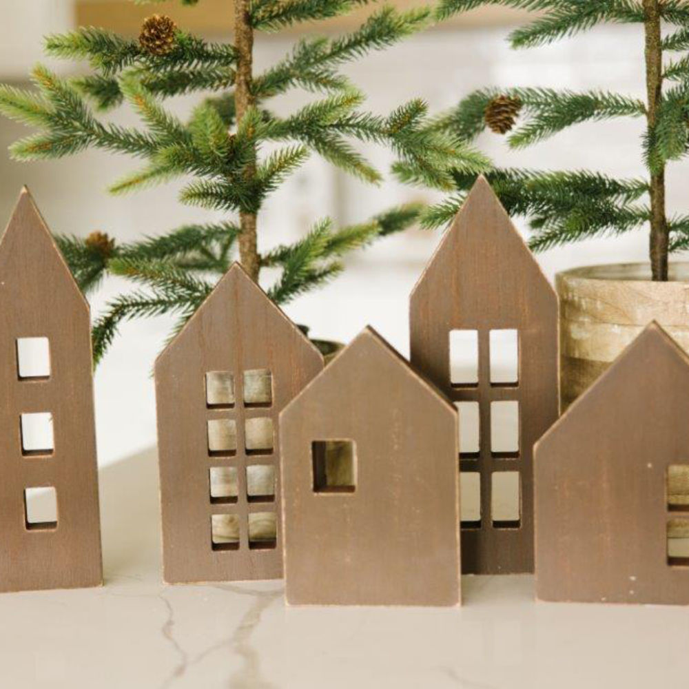 Wood Cutout S/5 Brown Houses Adams Christmas Adams & Co.   