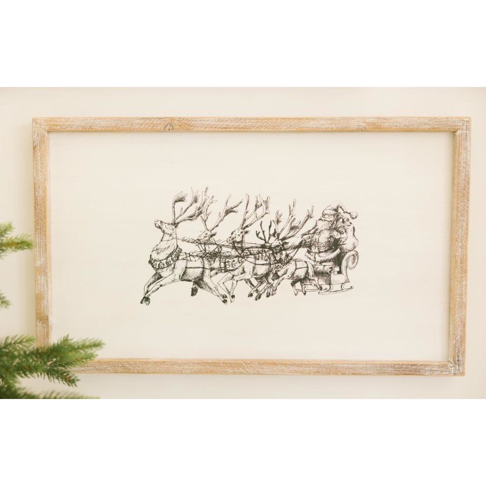 Reversible Wood Framed Sign (Santa Sleigh) White/Black Adams Christmas Adams & Co.   