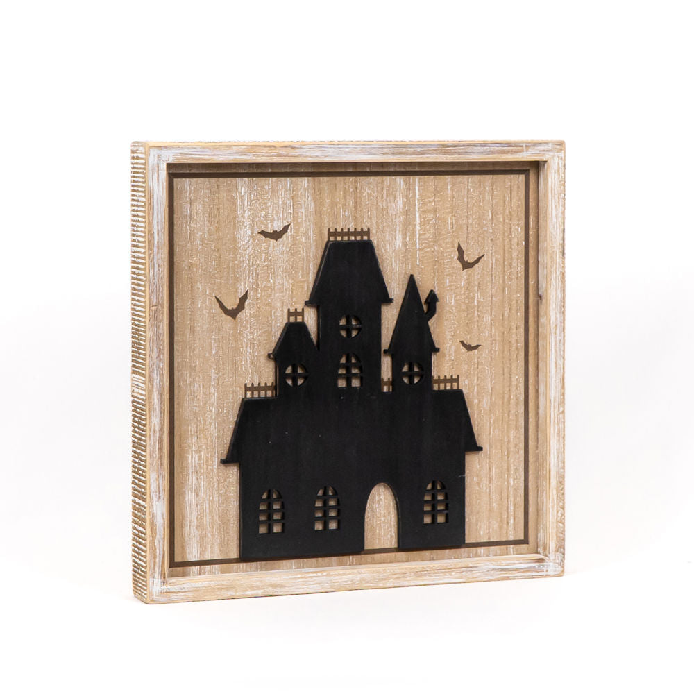 Reversible Wood Sign Haunted House/Castle - Sm Adams Halloween Adams & Co.   