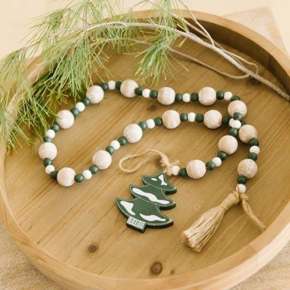 Wood Bead Garland With Tassels (Tree) White/Green/Natural Adams Christmas Adams & Co.   