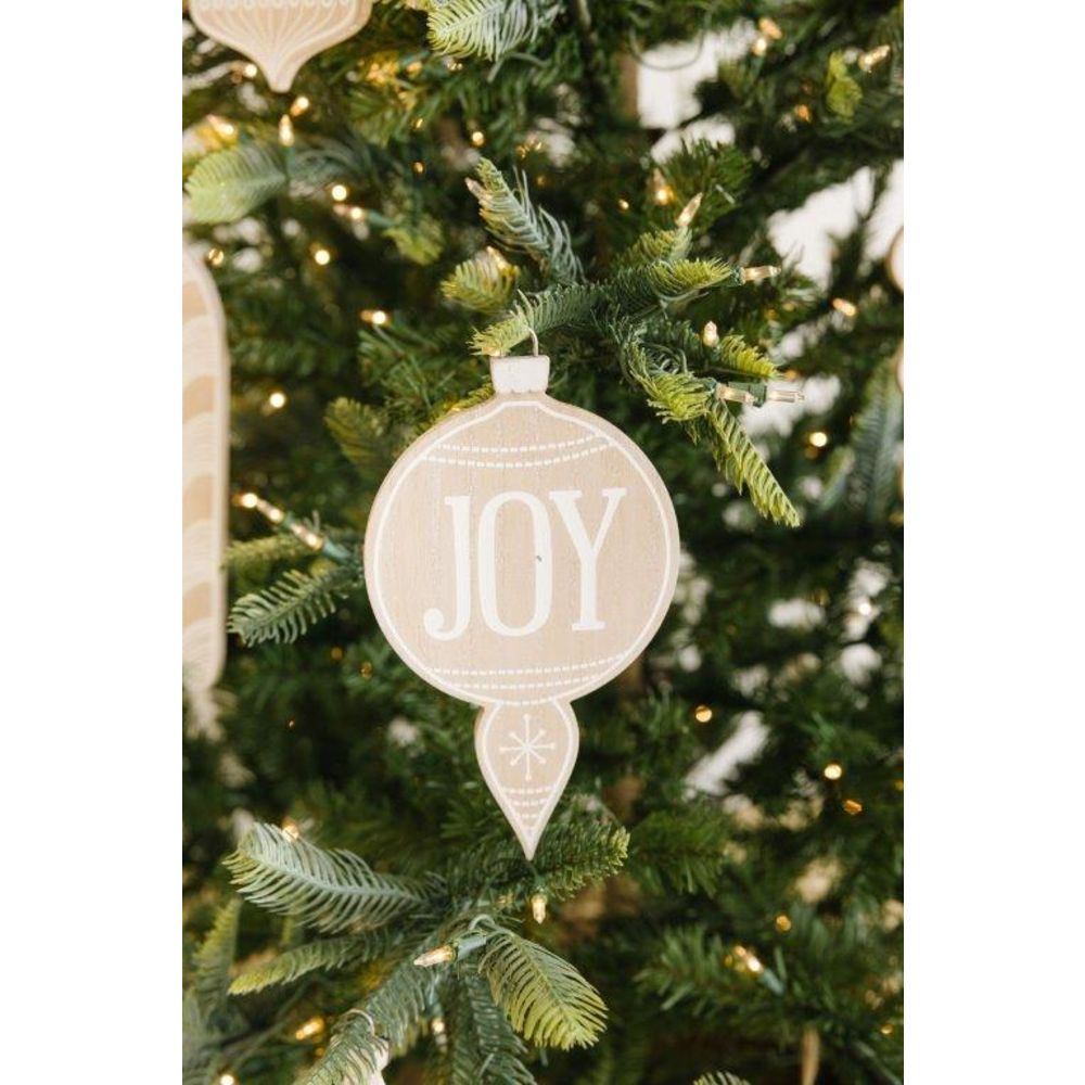 Wood Ornament (Joy) Natural/White/Black Adams Christmas Adams & Co.   